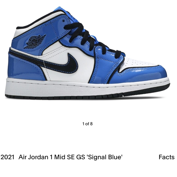 NIKE 2021 Air Jordan 1 Mid SE GS Signal Blue/ White/ Black- 5.5 youth - Picture 2 of 16